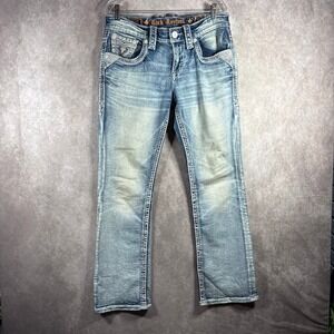 Rock Revival Jeans Men 31 Blue Hansel Slim Boot Embroidered Distressed